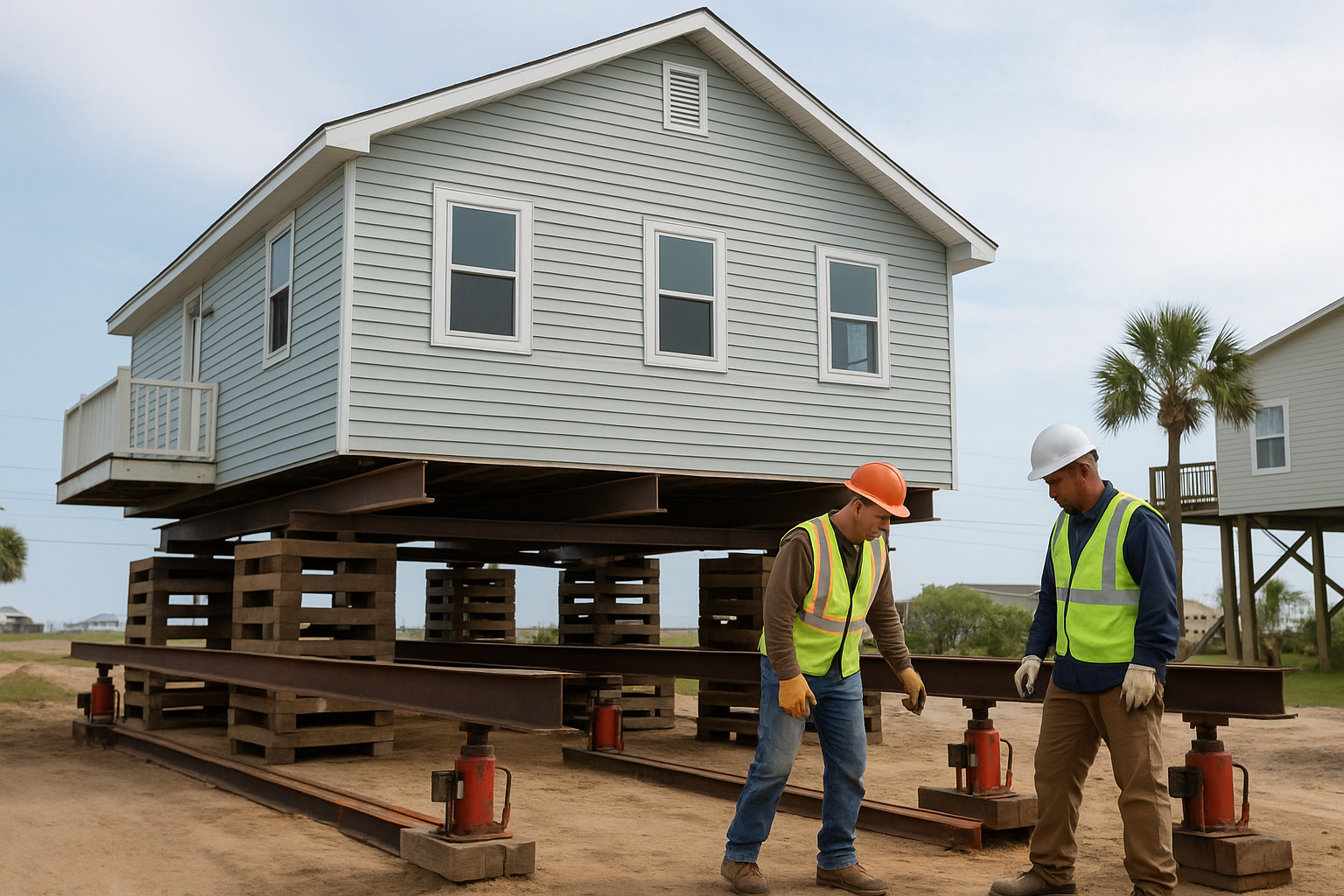 House Lifting in Galveston Island, TX – Elevate & Protect Your Coastal Home - coastal house lifting crew in Galveston